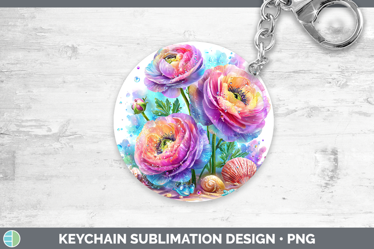 Ranunculus Keychain Flowers 01 Beach Sublimation Keyring Des