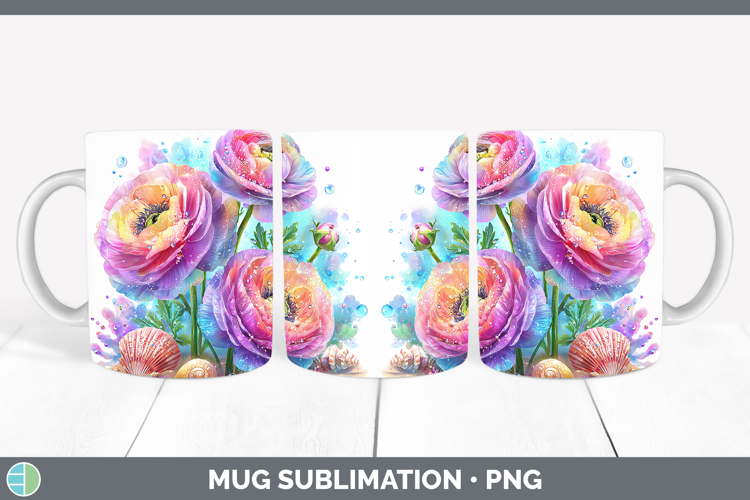 Ranunculus Mug Wrap Flowers 01 Beach Sublimation Coffee Cup