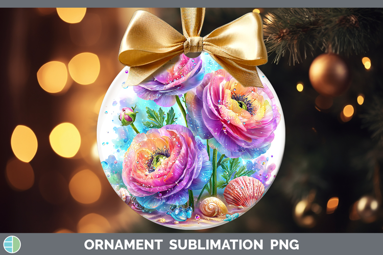 Ranunculus Ornament Flowers 01 Beach Sublimation Bauble Desi