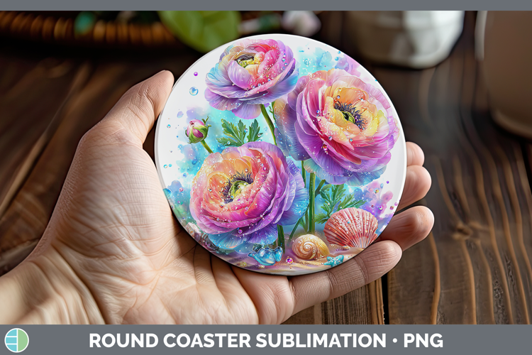 Ranunculus Round Coaster Flowers 01 Beach Sublimation Coaste