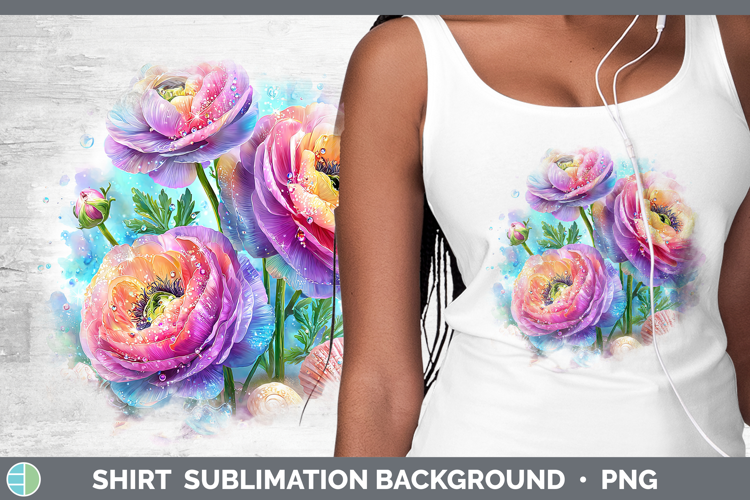 Ranunculus Shirt Flowers 01 Beach Sublimation Background Des