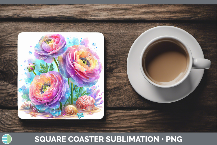 Ranunculus Square Coaster Flowers 01 Beach Sublimation Coast