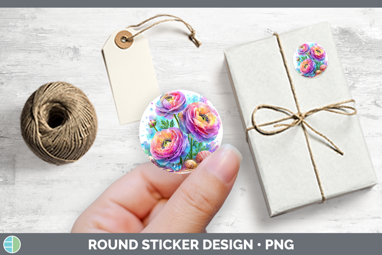 Flowers 01 Beach Ranunculus Stickers | Round Labels Designs