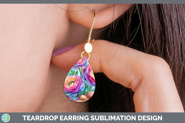 Ranunculus Teardrop Earrings Flowers 01 Beach Sublimation Ea