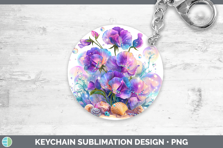Sweet Pea Keychain Flowers 01 Beach Sublimation Keyring Desi