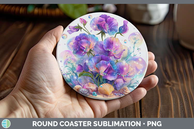 Sweet Pea Round Coaster Flowers 01 Beach Sublimation Coaster