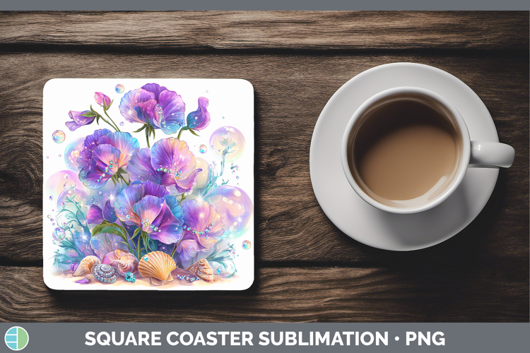 Sweet Pea Square Coaster Flowers 01 Beach Sublimation Coaste