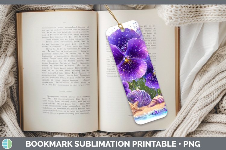 Violet Bookmark Flowers 01 Beach Sublimation Printable Desig