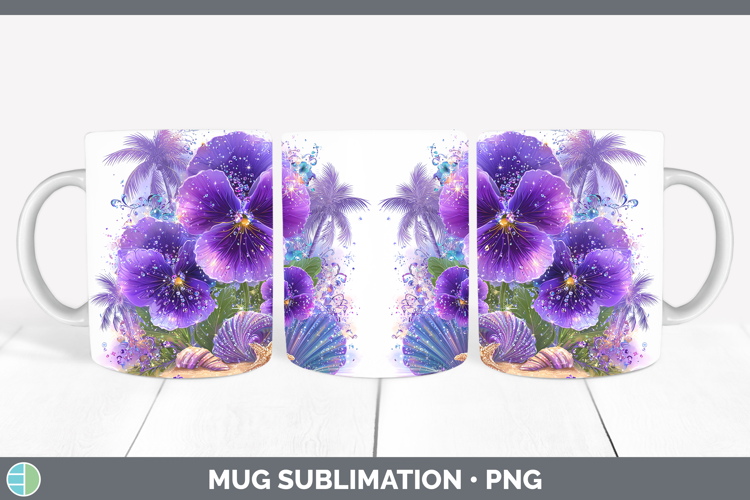 Violet Mug Wrap Flowers 01 Beach Sublimation Coffee Cup Desi