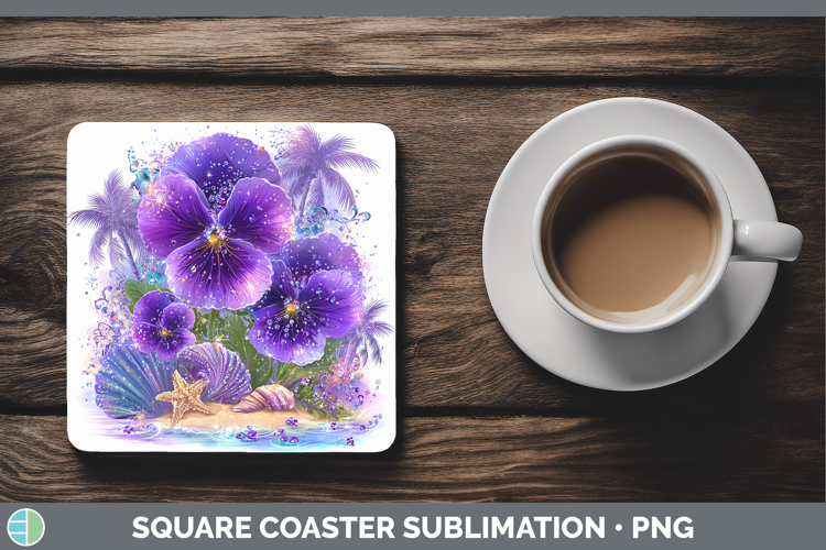 Violet Square Coaster Flowers 01 Beach Sublimation Coaster D