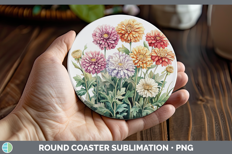 Flowers 01 Chrysanthemum Round Coaster Sublimation Coaster D