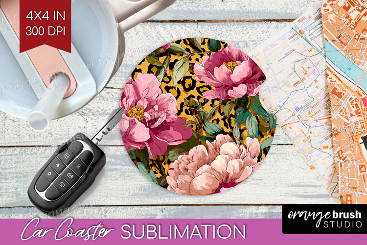 Floral Car Coaster - Sping Flowers Coaster PNG Sublimation