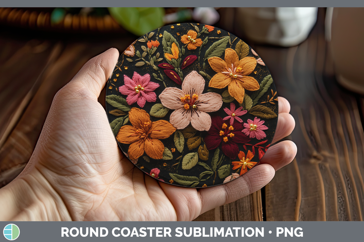 Flowers 01 Embroider Azalea Round Coaster Sublimation Coaste