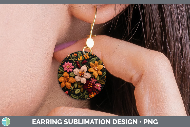 Flowers 01 Embroider Azalea Round Earrings Sublimation Earri
