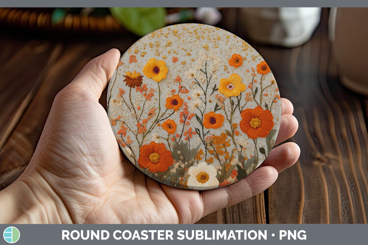 GorgeousFlowers 01 Embroider Round Coaster design.