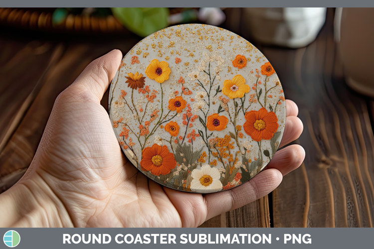 Flowers 01 Embroider Buttercup Round Coaster Sublimation Coa