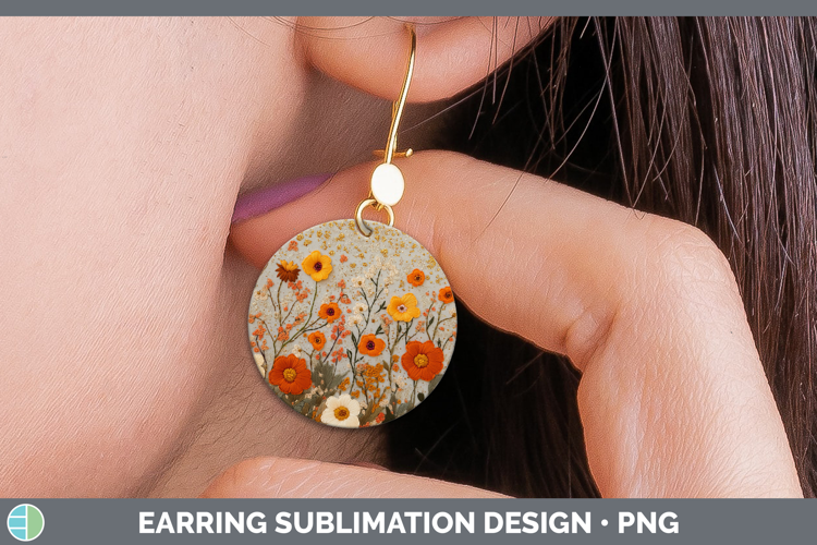 Flowers 01 Embroider Buttercup Round Earrings Sublimation Ea