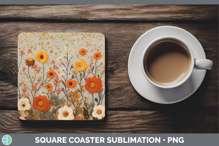 Flowers 01 Embroider Buttercup Square Coaster Sublimation Co