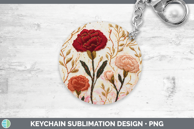 Flowers 01 Embroider Carnation Keychain Sublimation Keyring
