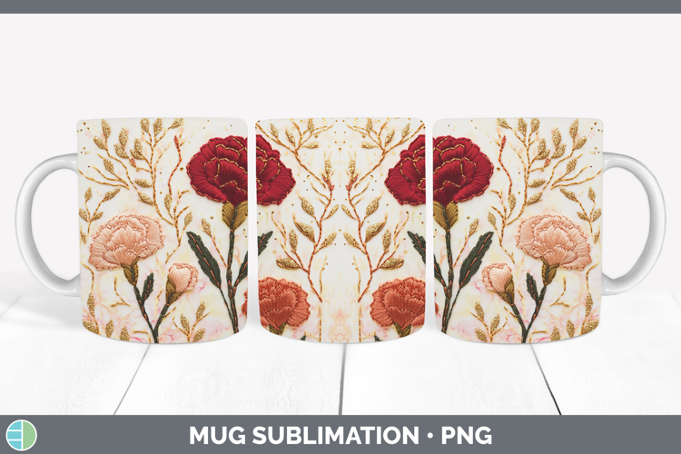Flowers 01 Embroider Carnation Mug Wrap Sublimation Coffee C
