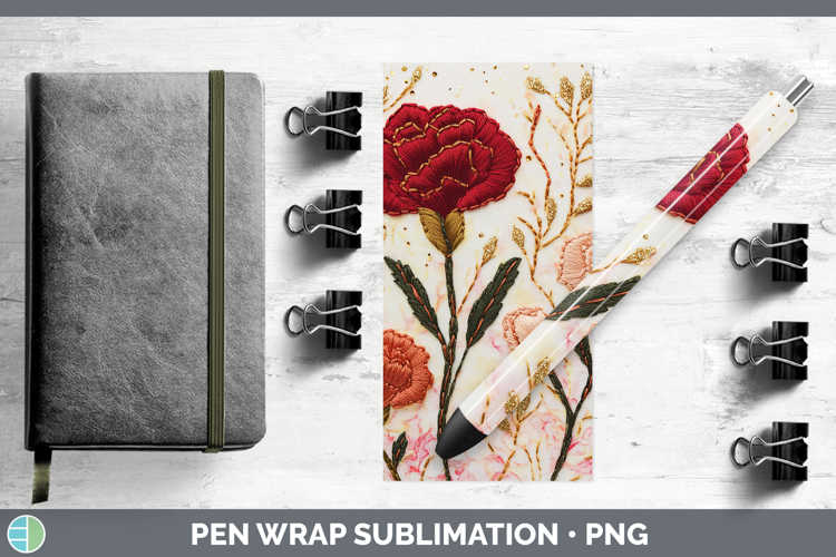 Flowers 01 Embroider Carnation Pen Wrap Sublimation Pen Desi