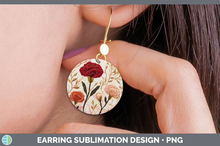 Flowers 01 Embroider Carnation Round Earrings Sublimation Ea