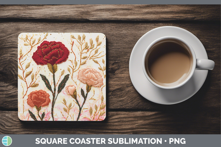 Flowers 01 Embroider Carnation Square Coaster Sublimation Co