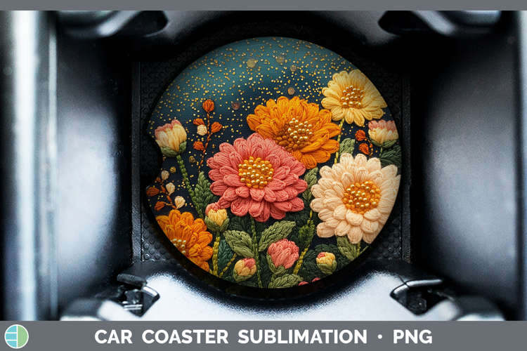 Flowers 01 Embroider Chrysanthemum Car Coaster Sublimation