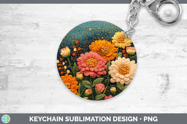 Flowers 01 Embroider Chrysanthemum Keychain Sublimation Keyr