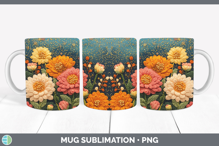 Flowers 01 Embroider Chrysanthemum Mug Wrap Sublimation Coff