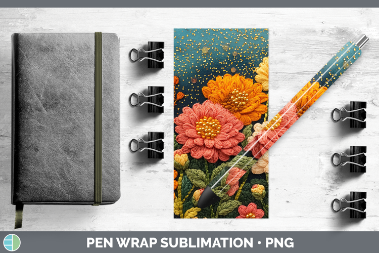 Flowers 01 Embroider Chrysanthemum Pen Wrap Sublimation Pen
