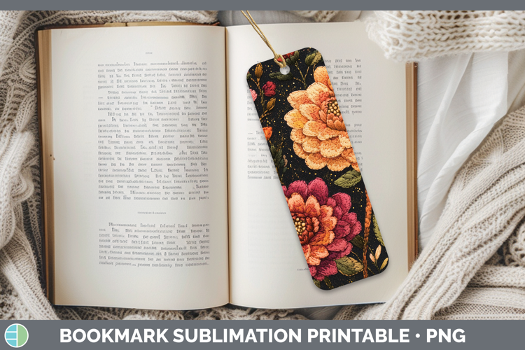 Flowers 01 Embroider Dahlia Bookmark Sublimation Printable D