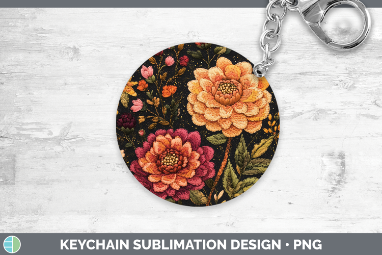 Flowers 01 Embroider Dahlia Keychain Sublimation Keyring Des