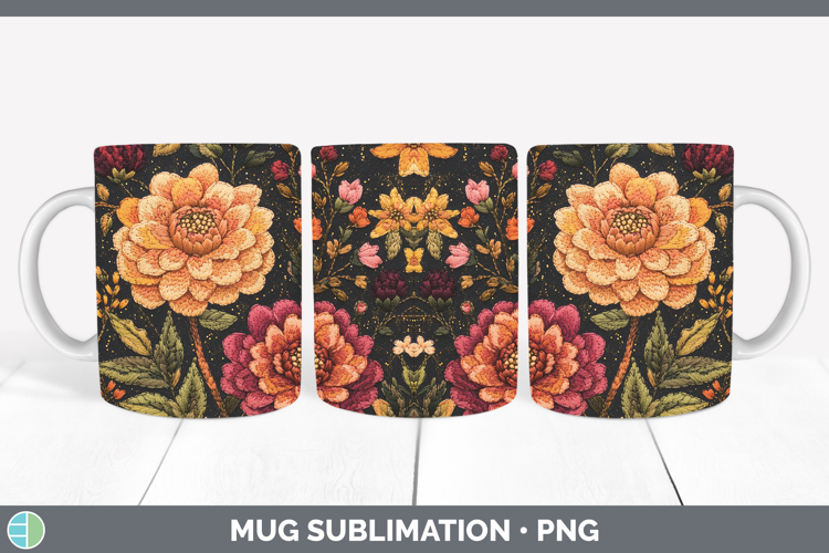 Flowers 01 Embroider Dahlia Mug Wrap Sublimation Coffee Cup