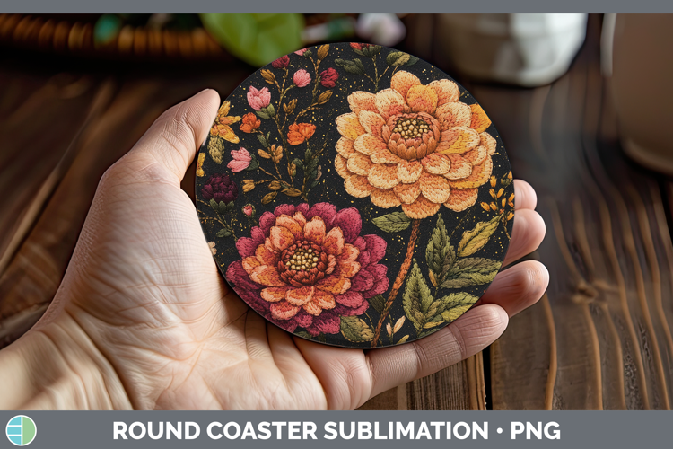 Flowers 01 Embroider Dahlia Round Coaster Sublimation Coaste