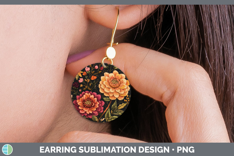 Flowers 01 Embroider Dahlia Round Earrings Sublimation Earri