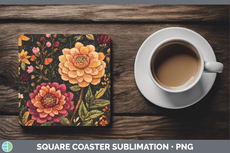 Flowers 01 Embroider Dahlia Square Coaster Sublimation Coast