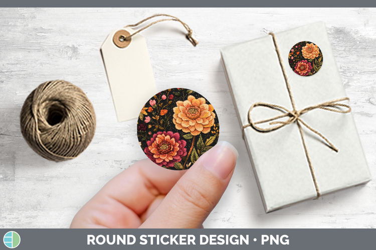Flowers 01 Embroider Dahlia Stickers | Round Labels Designs