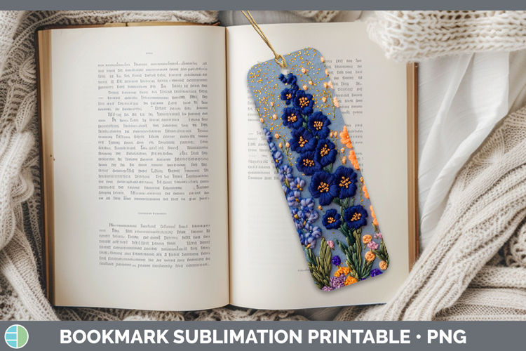 Flowers 01 Embroider Delphinium Bookmark Sublimation Printab