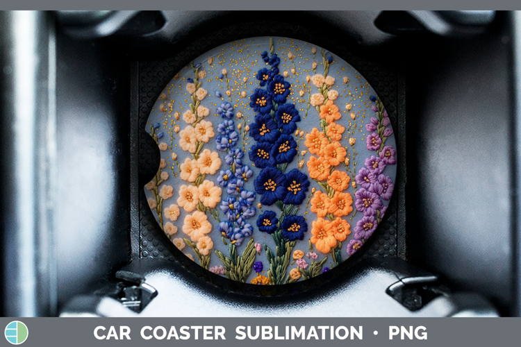 Flowers 01 Embroider Delphinium Car Coaster Sublimation Des