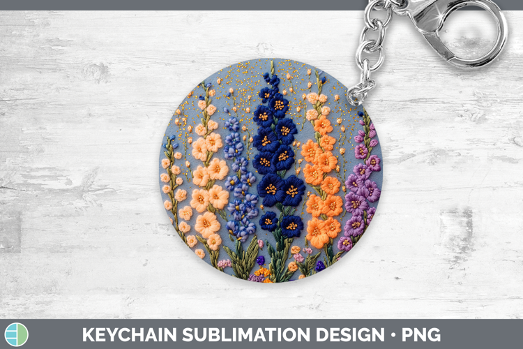 Flowers 01 Embroider Delphinium Keychain Sublimation Keyring