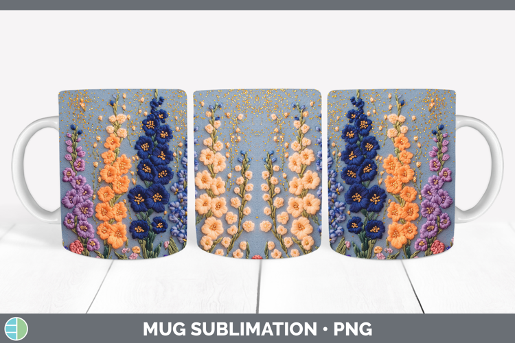 Flowers 01 Embroider Delphinium Mug Wrap Sublimation Coffee