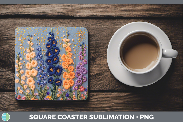 Flowers 01 Embroider Delphinium Square Coaster Sublimation C