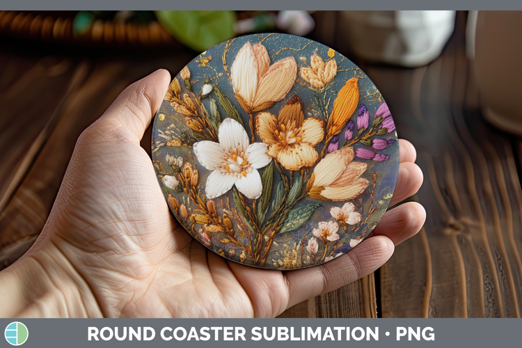 Flowers 01 Embroider Freesia Round Coaster Sublimation Coast
