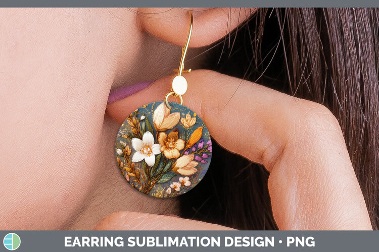 GorgeousFlowers 01 Embroider Round Earrings design.