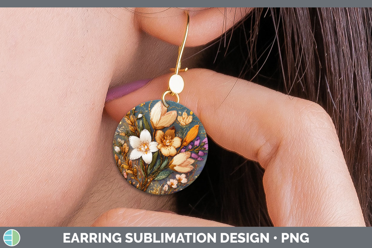 Flowers 01 Embroider Freesia Round Earrings Sublimation Earr