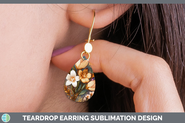 Flowers 01 Embroider Freesia Teardrop Earrings Sublimation E
