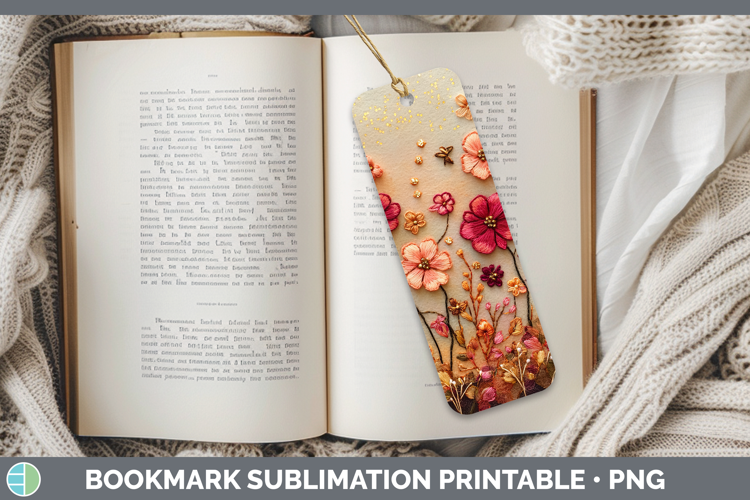 Flowers 01 Embroider Geranium Bookmark Sublimation Printable