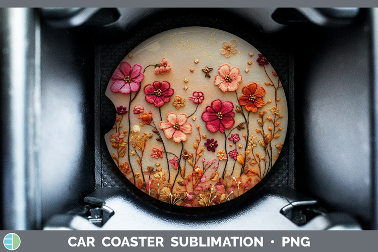 Flowers 01 Embroider Geranium Car Coaster Sublimation Desig
