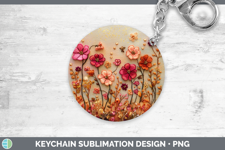 Flowers 01 Embroider Geranium Keychain Sublimation Keyring D